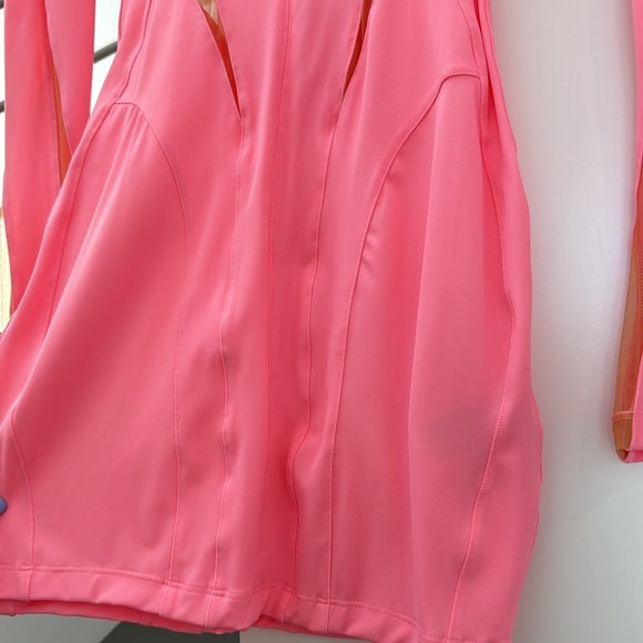 NWT MUGLER x HM Mesh Panel Mini Dress Pink Longsleeve Bodycon Mesh Cut Outs XS - Picture 6 of 9